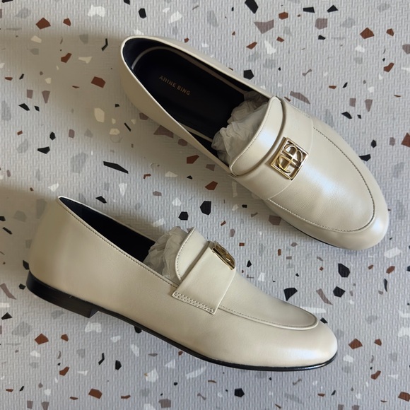 Anine Bing Corrine Loafers in Bone Monogram Size 40 - Picture 1 of 11